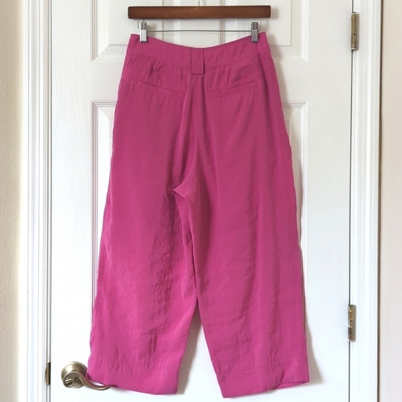 Anthropologie Classic Pleated High Waisted Cropped Wide Leg Trousers Hot Pink 4 - Picture 4 of 15